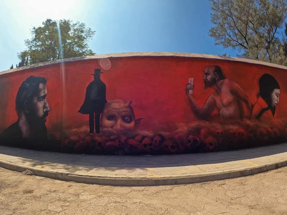 Mural en el Panteón del Saucito, San Luis Potosí, de Antonio Martínez.