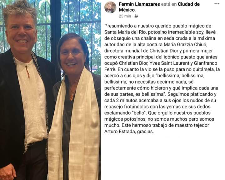 La directora de  la casa Christian Dior con un rebozo de Arturo Estrada.