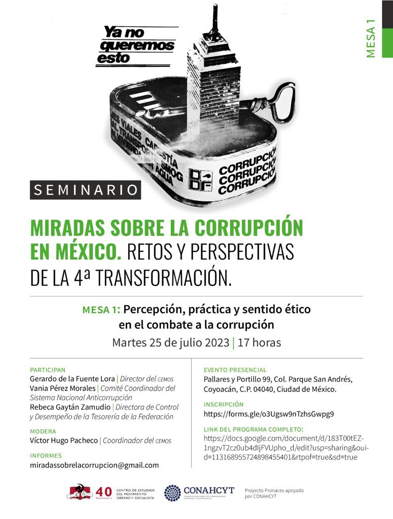 El CEMOS invita a asistir en la mesa de análisis: Percepción, práctica y sentido ético en el combate a la corrupción.