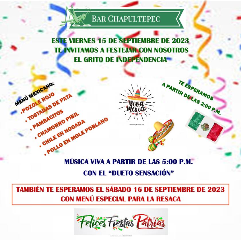 Hay que agendar el Bar Chapultepec de la colonia Tabacalera, CDMX, en estas Fiestas Patrias.