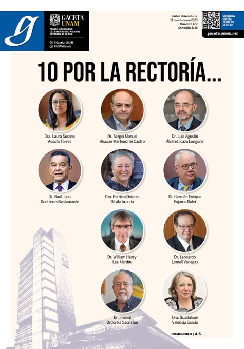 Publica Gaceta UNAM en su portada a los diez aspirantes a Rectoría.
