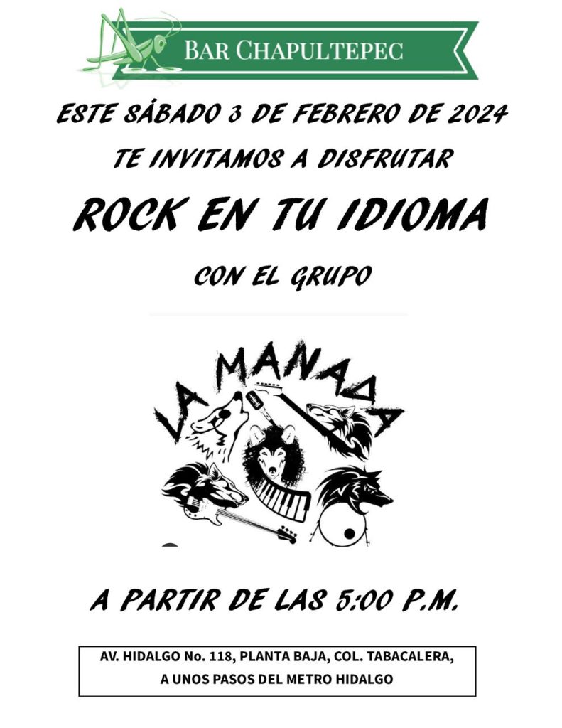 Disfruta del rock en tu idioma con La Manada en el Bar Chapultepec.