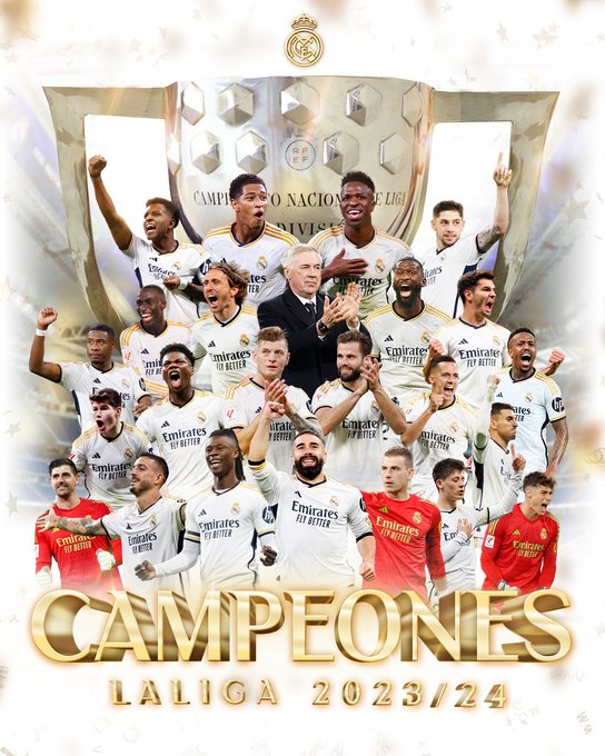El Real Madrid ha ganado su trigesimosexta liga, la segunda bajo el mando de Carlo Ancelotti. Imagen realmadrid.
