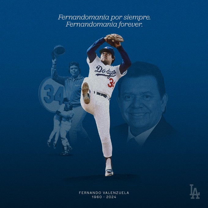 Los Angeles Dodgers lamentan el fallecimiento del legendario lanzador Fernando Valenzuela. Imagen en X @Dodgers