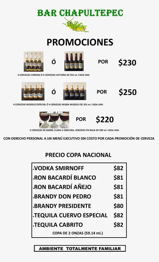 Esta semana pregunta por las promociones en el Bar Chapultepec.