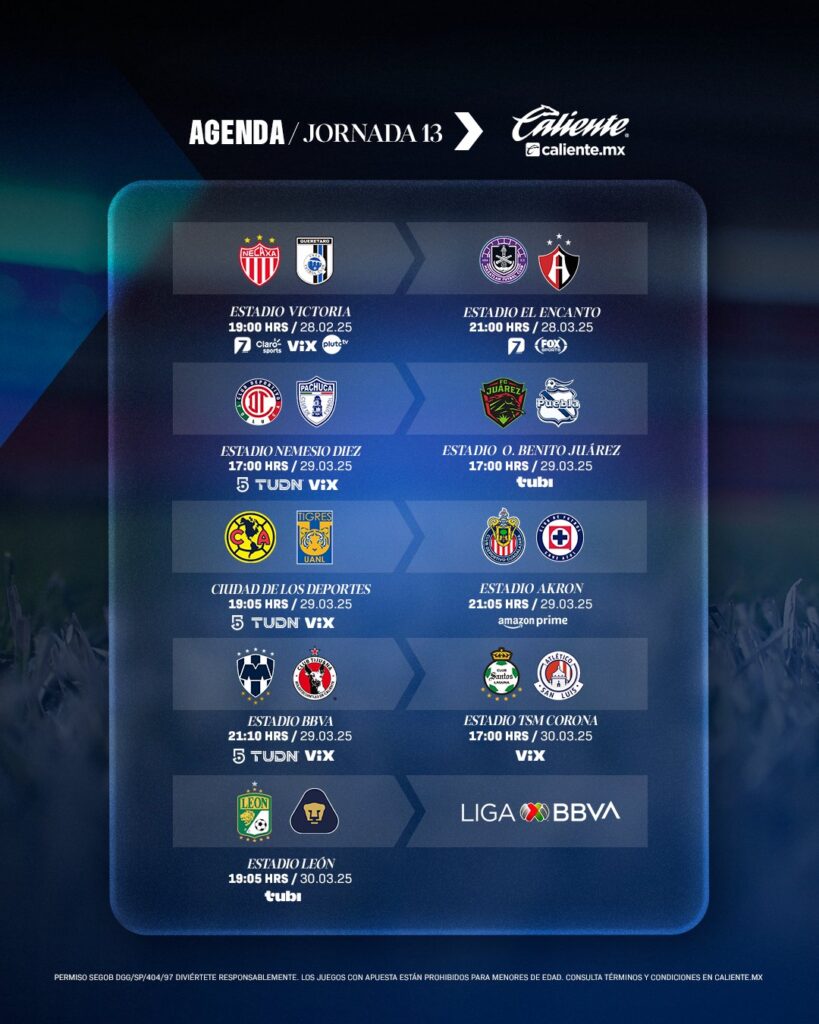 Va la jornada 13 del torneo Clausura 2025. Imagen X: @LigaBBVAMX