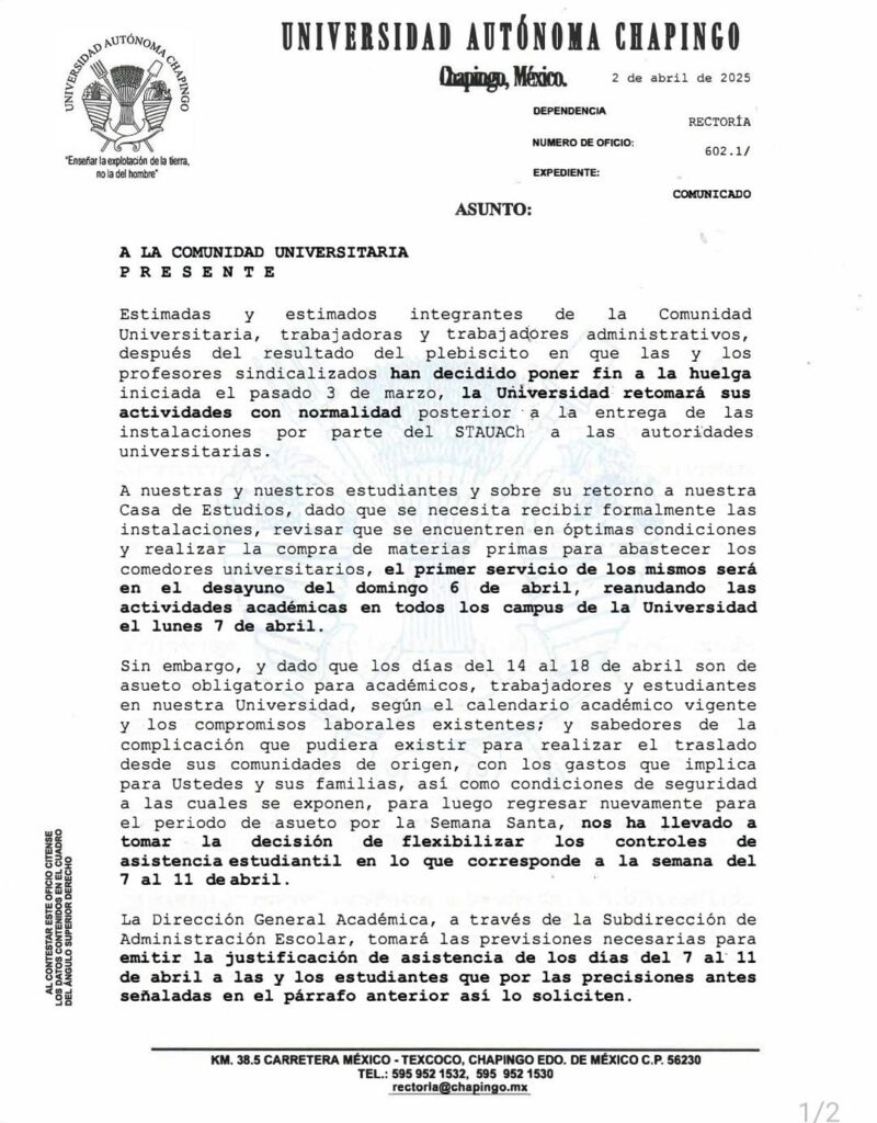Así lo informó a la comunidad universitaria el rector Ángel Garduño García.