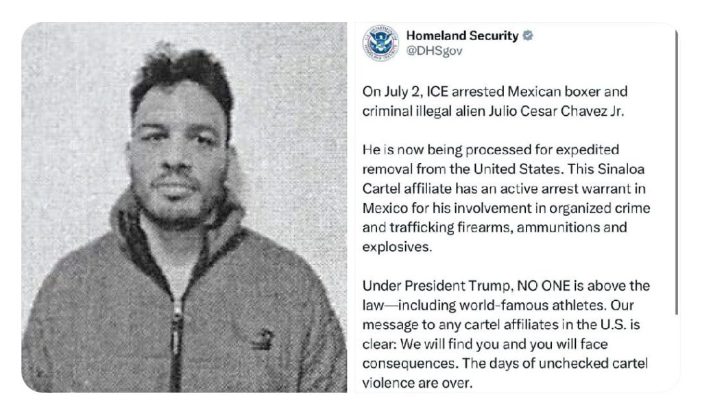 Detienen en EUA a JC Chávez Jr; será deportado a México, por una orden de aprehensión en su contra.