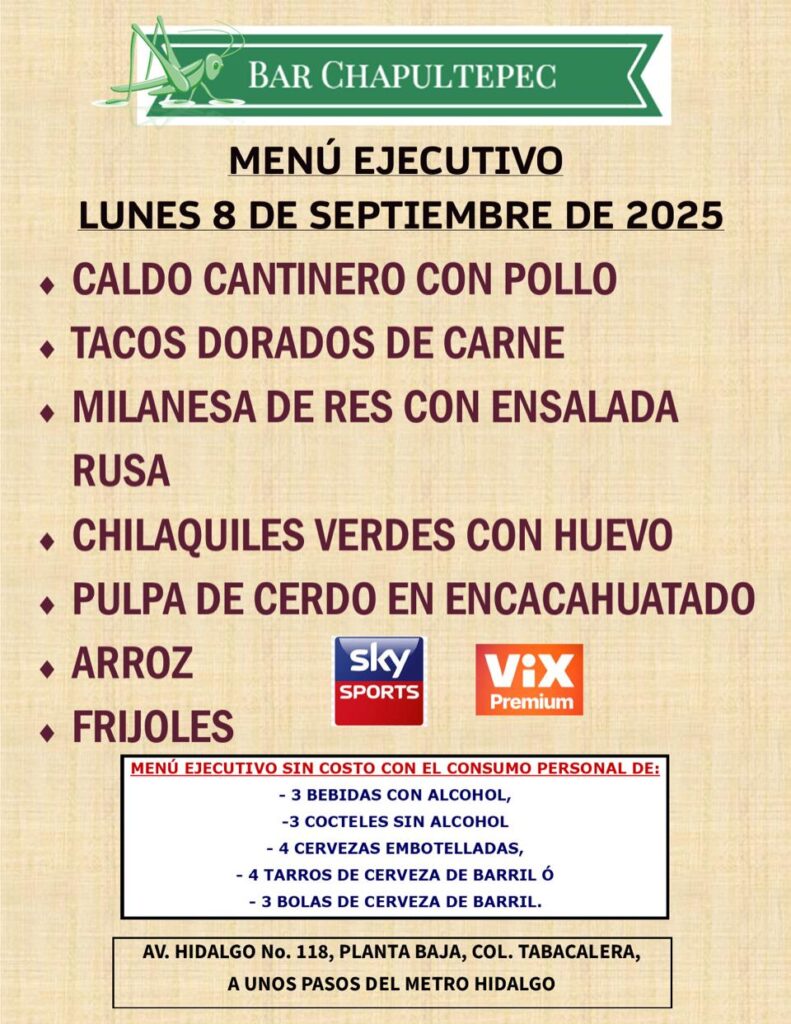 ¡Viva México! Disfruta desde esta semana las Fiestas Patrias en tu Bar Chapultepec.