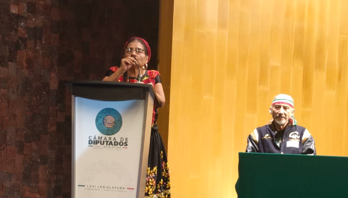 Florentina Santiago Ruiz ofreció un mensaje de bienvenida en el que exhortó a los asistentes a reflexionar sobre la deuda histórica que México mantiene con sus pueblos