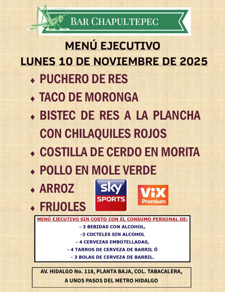 Transformemos esta semana con intenso calor humano en tu Bar Chapultepec.