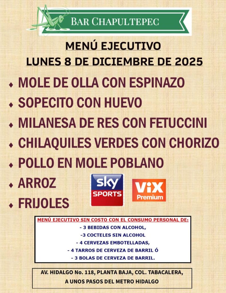 Celebra las Fiestas Decembrinas, con familiares y amigos, en tu Bar Chapultepec, de la colonia Tabacalera, CDMX.