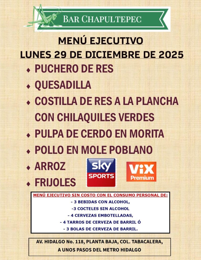 Despide el 2025 y celebra con alegría el 2026. Disfruta en tu Bar Chapultepec. 