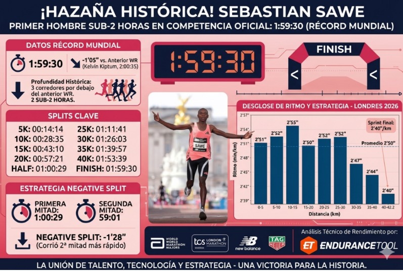 Hace Sebastian Sawe un maratón en menos de dos horas.