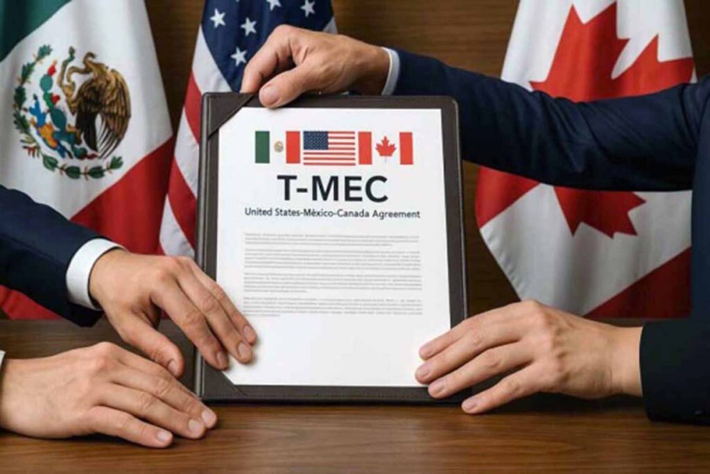 México y Canadá buscan la extensión del acuerdo, mientras Estados Unidos tiene una actitud revisionista, destacó Juan Carlos Barrón Pastor, acompañado por Samuel Ortiz Velásquez.