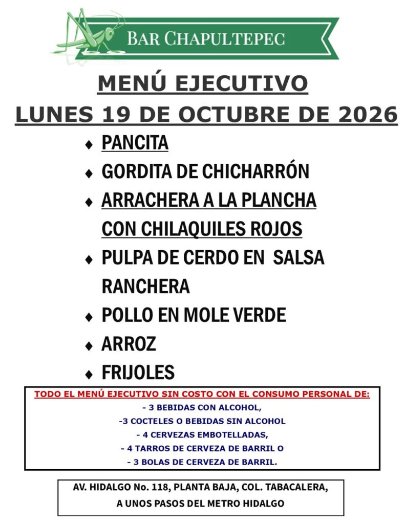 Hoy tienes un lugar para disfrutar en tu Bar Chapultepec.